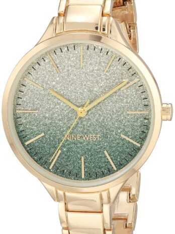 Nine West レディースブレスレットウォッチ, グリーン/ゴールド, ラグジュアリー。